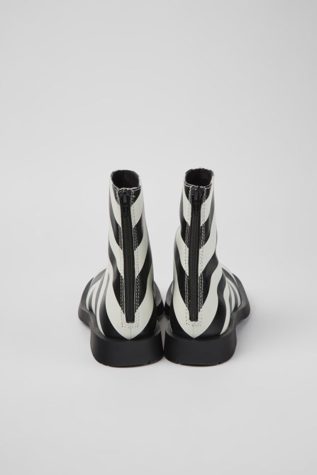 Design Mil 1978 Black And White Leather Ankle Boots For Women Camper