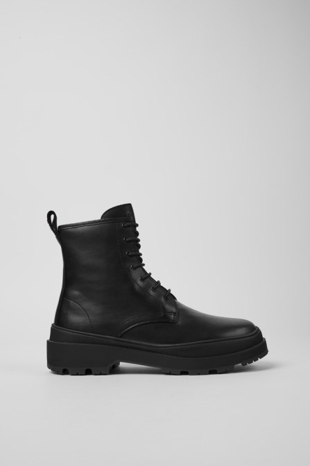 Design Brutus Trek Gore-Tex Black Leather Lace-Up Ankle Boots For Women Camper