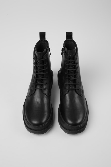 Design Brutus Trek Gore-Tex Black Leather Lace-Up Ankle Boots For Women Camper