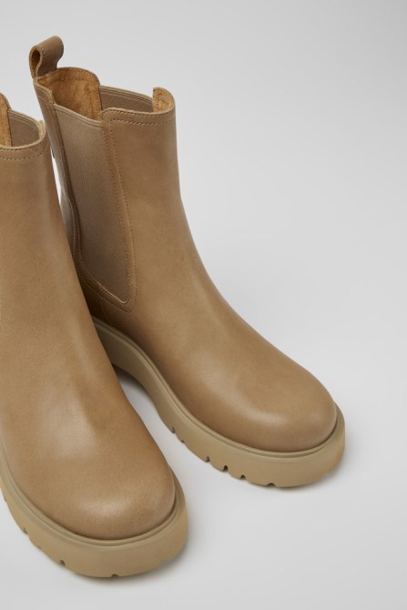 Camper Design Milah Beige Leather Chelsea Boots For Women