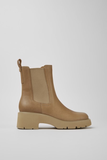 Camper Design Milah Beige Leather Chelsea Boots For Women