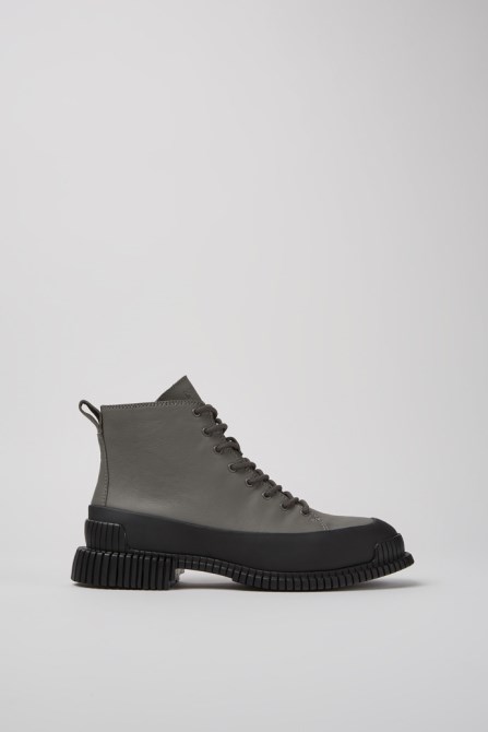 Design Pix Gray And Black Leather Lace-Up Boots For Women Camper