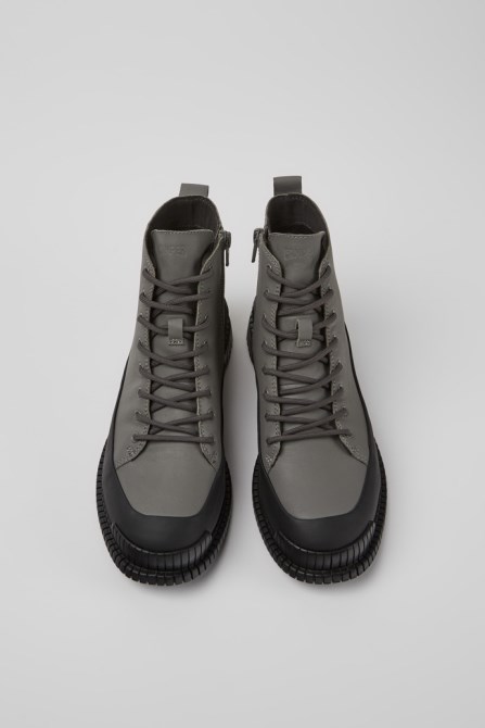 Design Pix Gray And Black Leather Lace-Up Boots For Women Camper