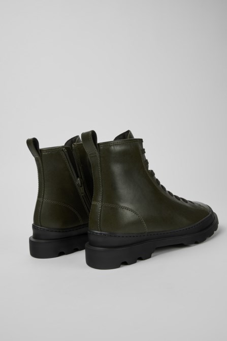 Camper Design Brutus Dark Green Leather Ankle Boots For Women