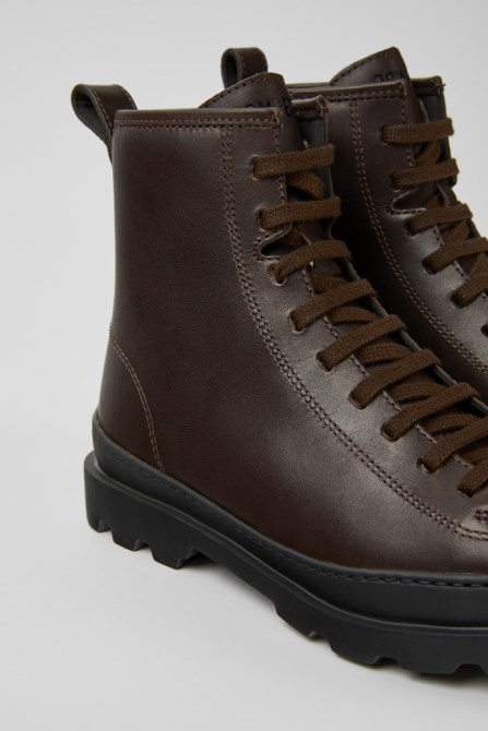 Design Brutus Dark Brown Leather Ankle Boots For Women Camper