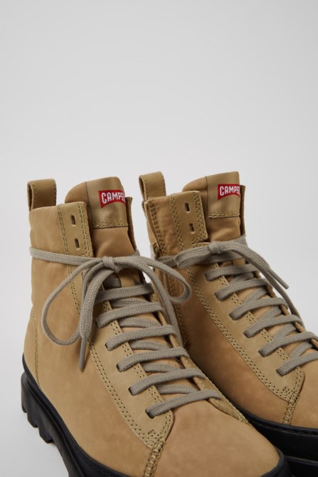 Camper Design Brutus Beige Textile And Leather Ankle Boots For Women