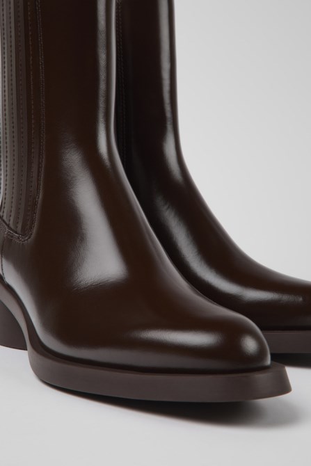 Camper Bonnie Dark Brown Leather Boots For Women New Arrivals