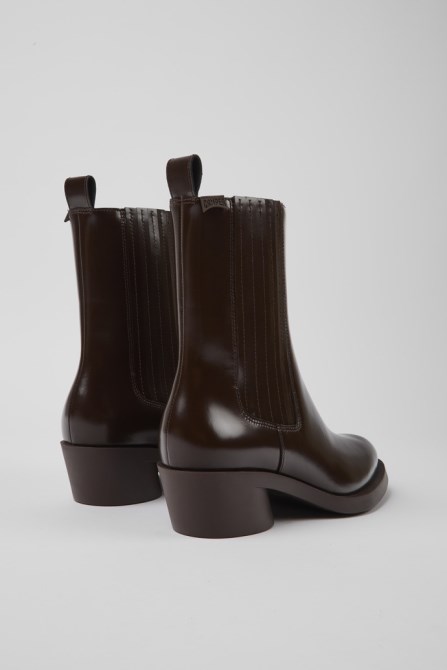 Camper Bonnie Dark Brown Leather Boots For Women New Arrivals