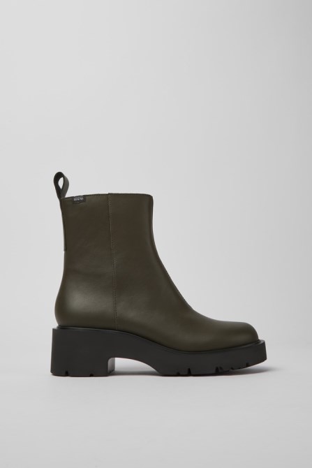 Design Milah Gore-Tex Green Leather Zip Boots For Women Camper