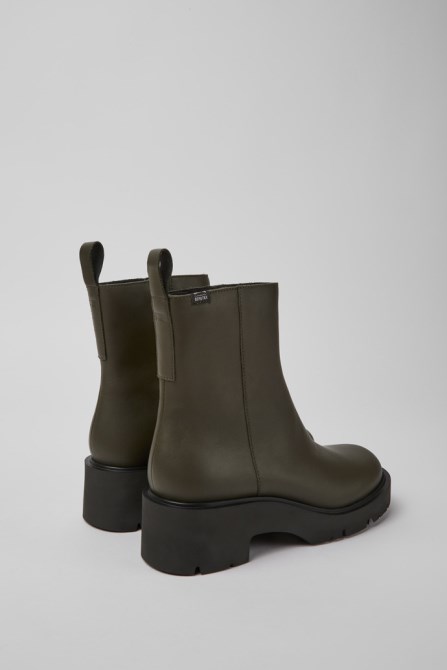 Design Milah Gore-Tex Green Leather Zip Boots For Women Camper