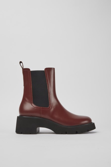 Design Milah Burgundy Leather Boots For Women Camper