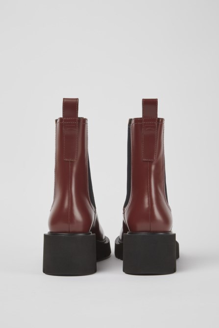 Design Milah Burgundy Leather Boots For Women Camper
