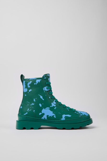 Camper Brutus Green And Blue Leather Ankle Boots For Women New Arrivals
