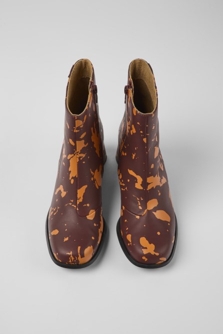 Kiara Burgundy And Orange Printed Leather Ankle Boots Exclusive Camper