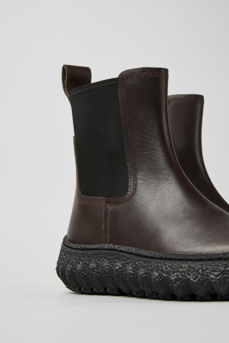 Ground Michelin Dark Brown Leather Ankle Boots For Women Camper New Arrivals