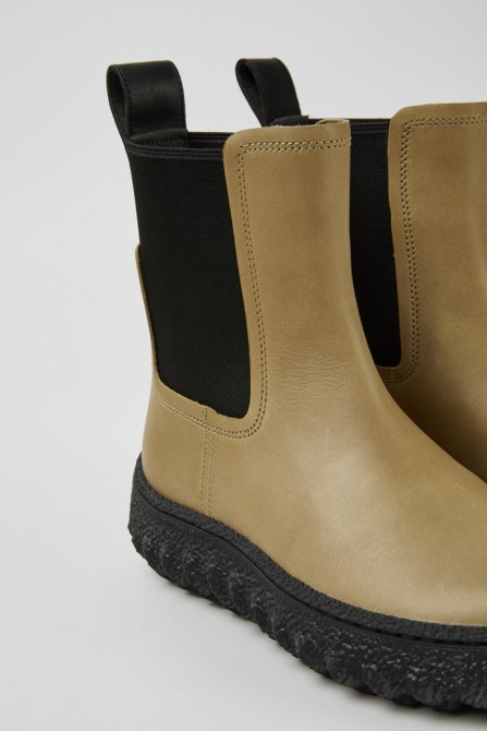 Design Ground Michelin Beige Leather Ankle Boots For Women Camper