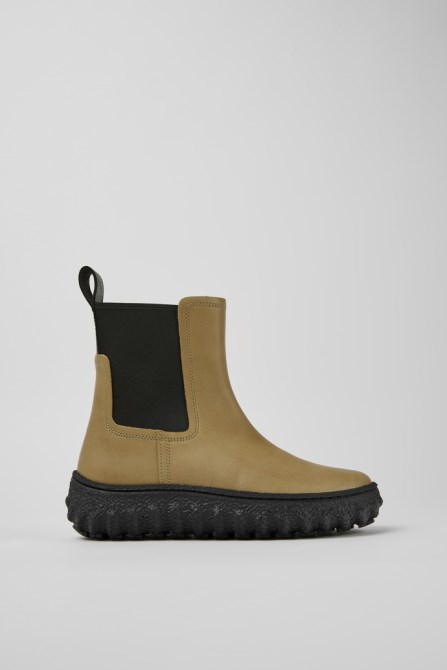 Design Ground Michelin Beige Leather Ankle Boots For Women Camper
