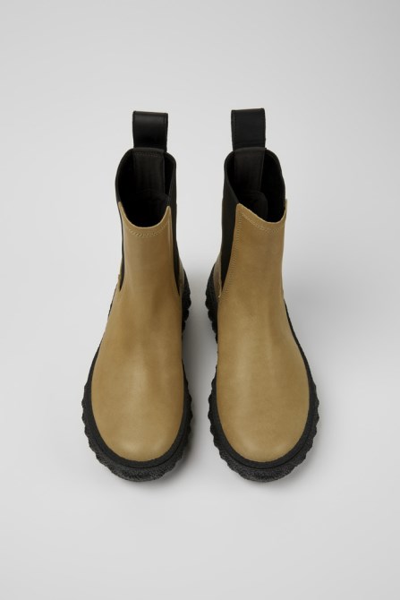 Design Ground Michelin Beige Leather Ankle Boots For Women Camper