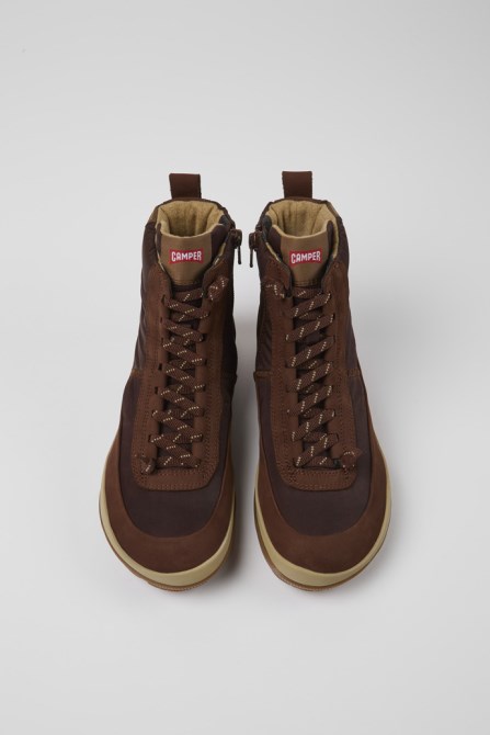 Exclusive Camper Peu Pista Michelin Brown Recycled Nylon And Leather Boots For Women