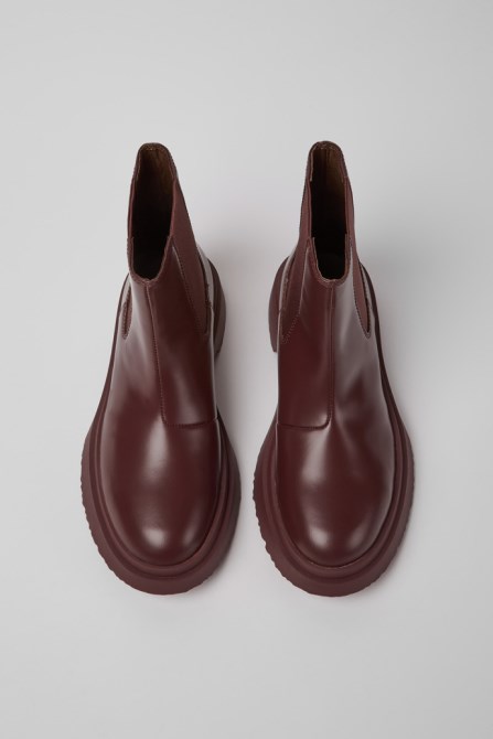 Camper Design Walden Burgundy Leather Boots For Women