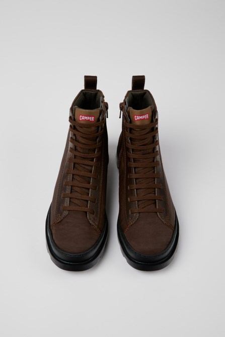 Camper Design Brutus Brown Textile And Leather Ankle Boots For Women