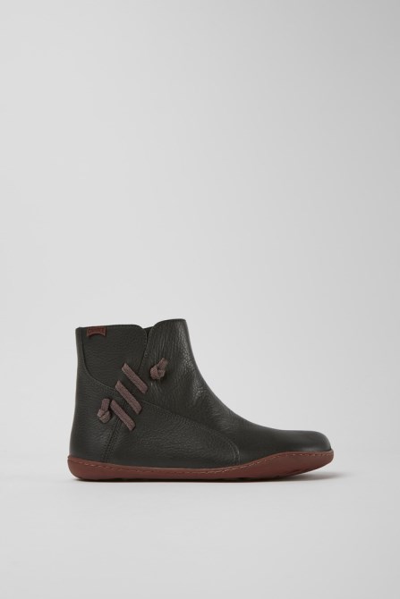 Design Peu Dark Grey Leather Ankle Boots Camper