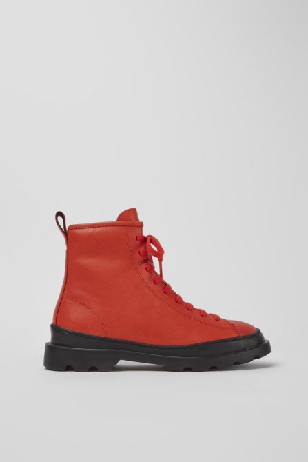 Design Brutus Red Leather Lace-Up Boots Camper