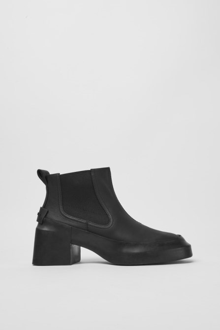 Design Rain Black Leather Ankle Boots With Heels Camper