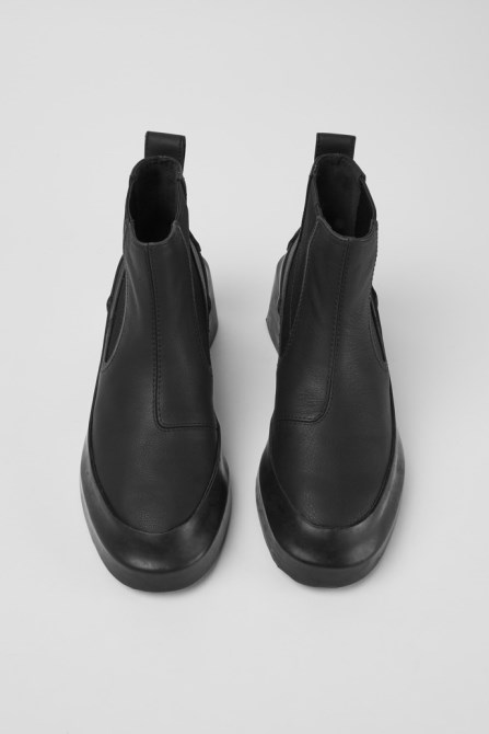 Design Rain Black Leather Ankle Boots With Heels Camper