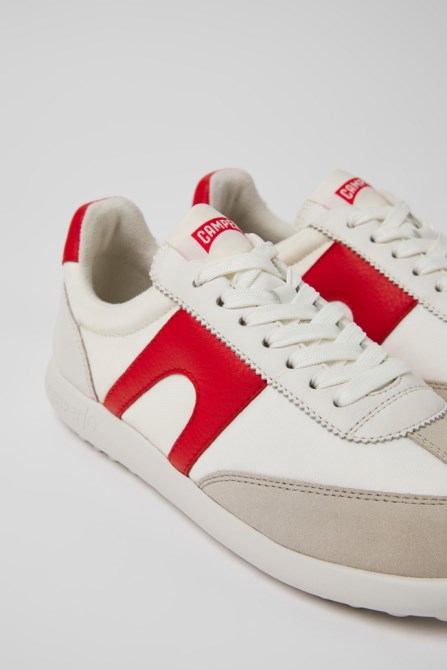 Camper Pelotas Xlite White And Red Leather And Textile Sneakers For Women New Arrivals