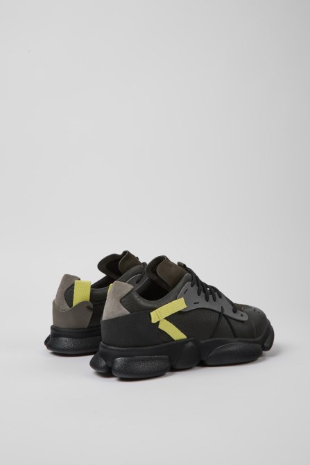 Design Twins Gray Yellow And Black Leather Sneakers For Women Camper