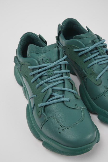 Camper Design Karst Green Leather And Textile Sneakers For Women
