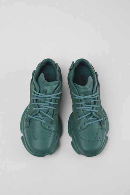 Camper Design Karst Green Leather And Textile Sneakers For Women
