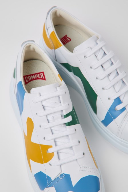 Design Twins White Printed Leather Sneakers For Women Camper