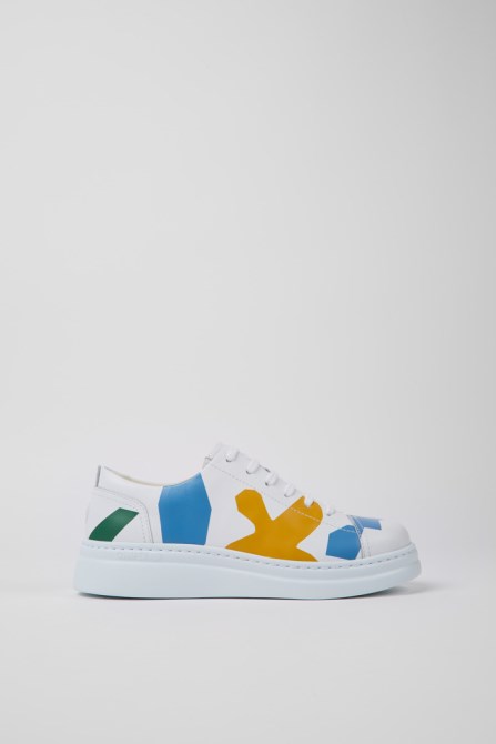 Design Twins White Printed Leather Sneakers For Women Camper