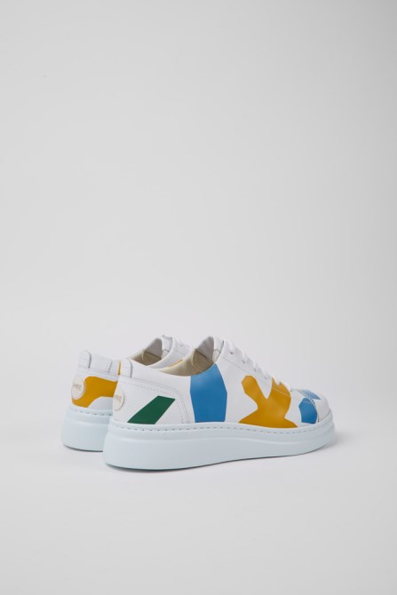 Design Twins White Printed Leather Sneakers For Women Camper