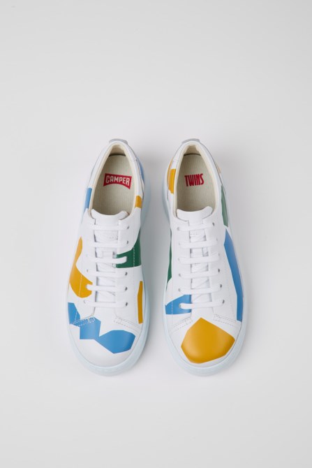 Design Twins White Printed Leather Sneakers For Women Camper