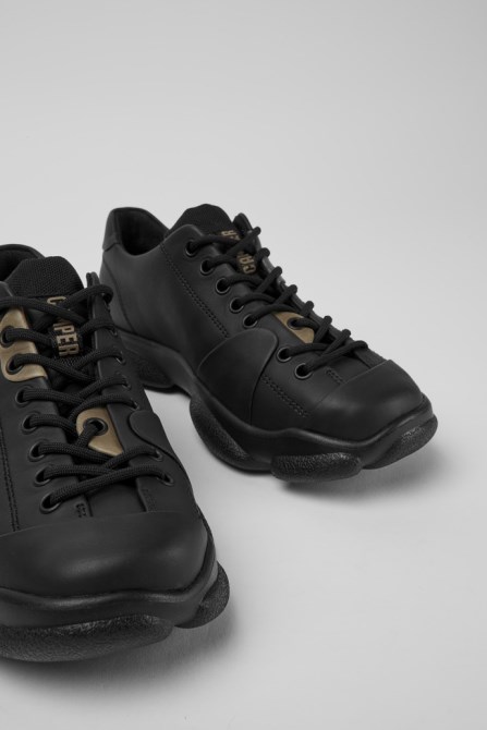 Design Karst Black Leather Shoes For Women Camper