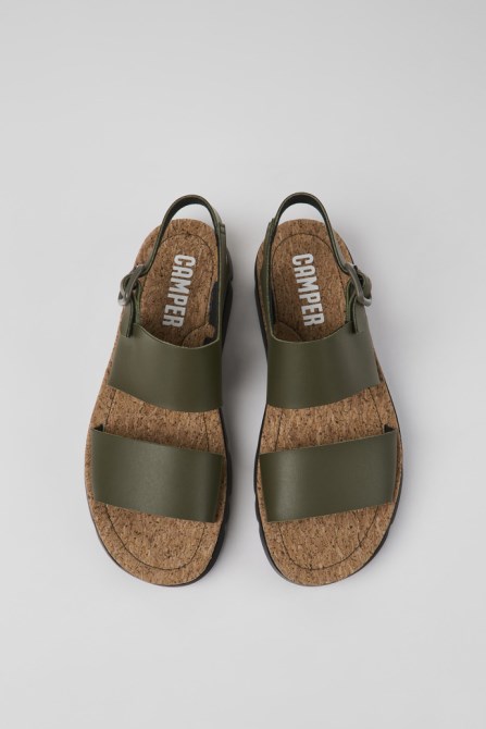 Exclusive Camper Oruga Green Leather Sandals For Women