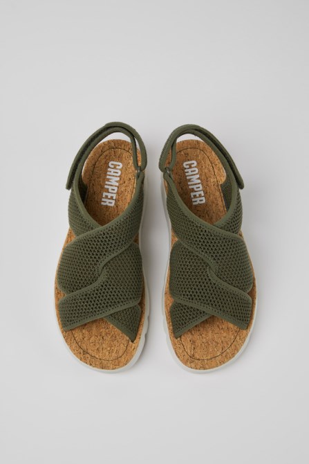 Camper Design Oruga Green Textile Sandals For Women