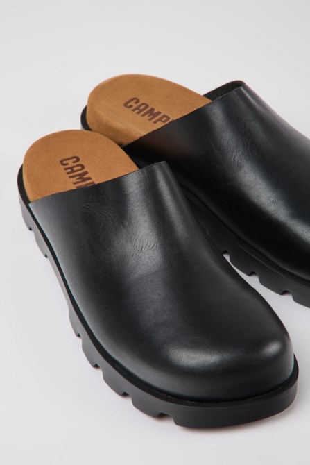 Design Brutus Sandal Black Leather Clogs For Women Camper