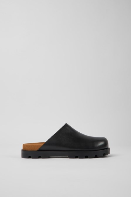 Design Brutus Sandal Black Leather Clogs For Women Camper