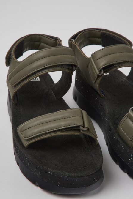 Camper Oruga Up Green Leather Sandals For Women New Arrivals