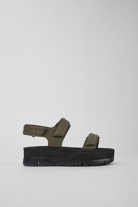 Camper Oruga Up Green Leather Sandals For Women New Arrivals