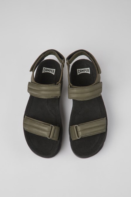 Camper Oruga Up Green Leather Sandals For Women New Arrivals