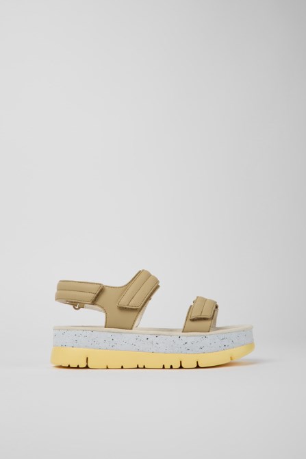 Design Oruga Up Beige Leather Sandals For Women Camper