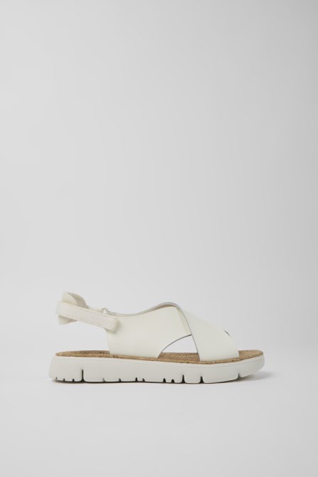Oruga White Leather And Textile Sandals For Women Exclusive Camper