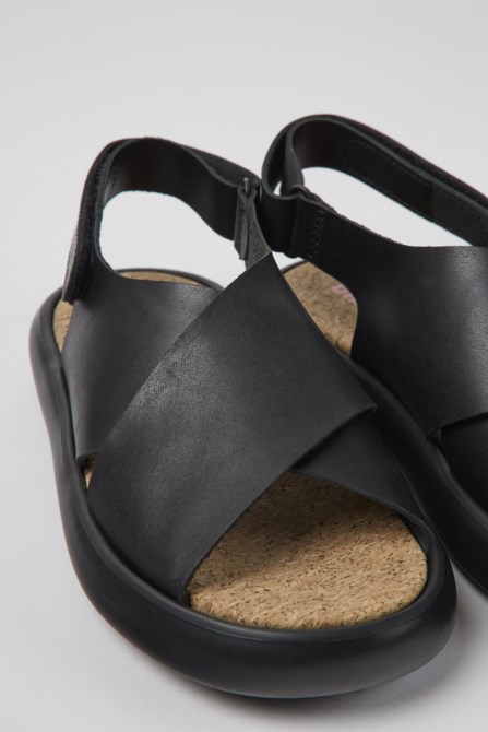 Design Pelotas Flota Black Leather Sandals For Women Camper