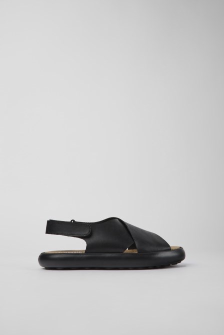 Design Pelotas Flota Black Leather Sandals For Women Camper