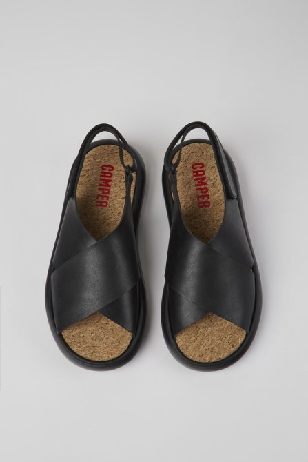 Design Pelotas Flota Black Leather Sandals For Women Camper
